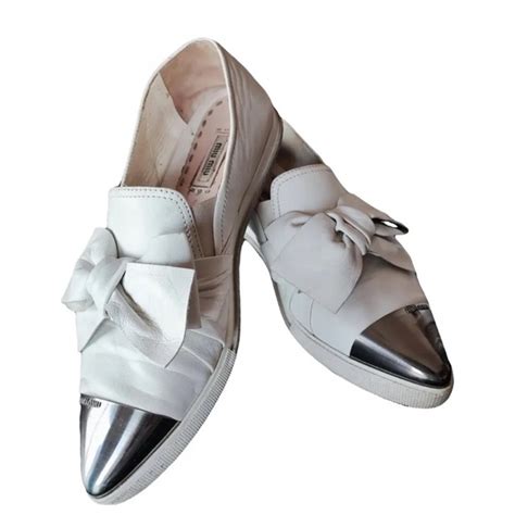 miu miu flats metallic pointy straps